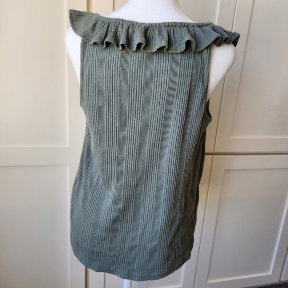 Madewell Ruffle Ribbed Pointelle Sleeveless Tank Top Cute Feminine Extra Small - Picture 4 of 11